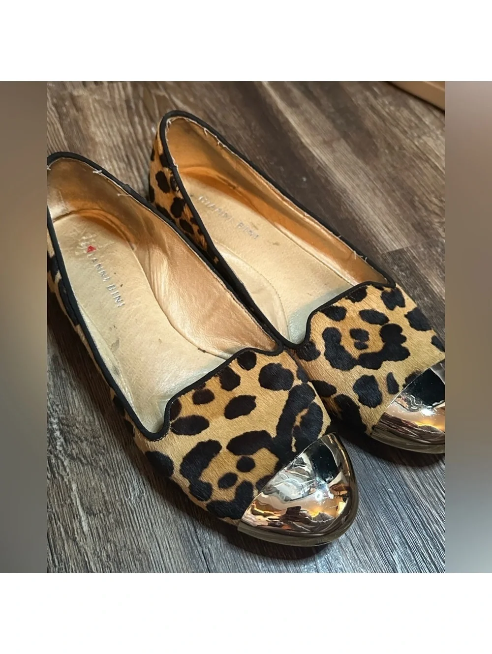 Leopard Print Flats with Gold Accents